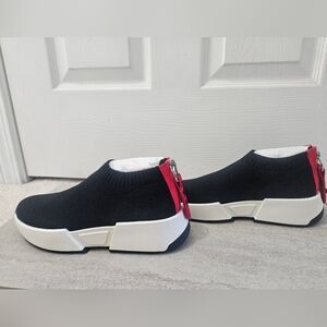 DKNY Marcel Wedge Sneakers, Black With Red & White Trim. Size 8. NWT